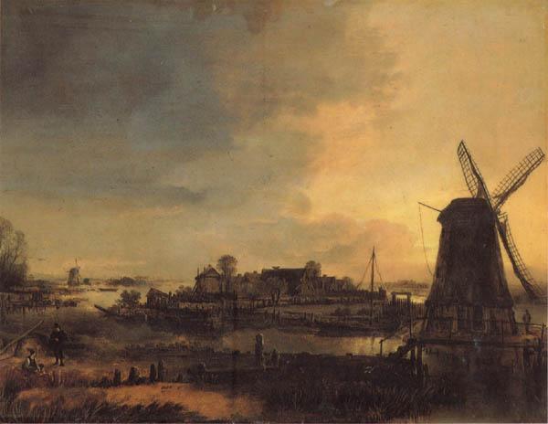 Aert van der Neer Landscape with a Mill oil painting picture